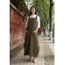 enjoysweety Linen Pinafore Dress, Linen Apron Dress, linen halter dress, Maxi Linen Dress , Green Linen Dress, Linen Wrap Dress, Layered Dress—0001