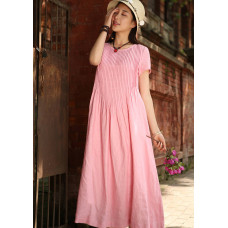 enjoysweety Linen Dress In Pink, Maxi Dress, Pleated Pintuck Dress, Pink Dress, Long Linen Dress, Kaftan Dress, Linen cocktail dress, linen wedding—0002