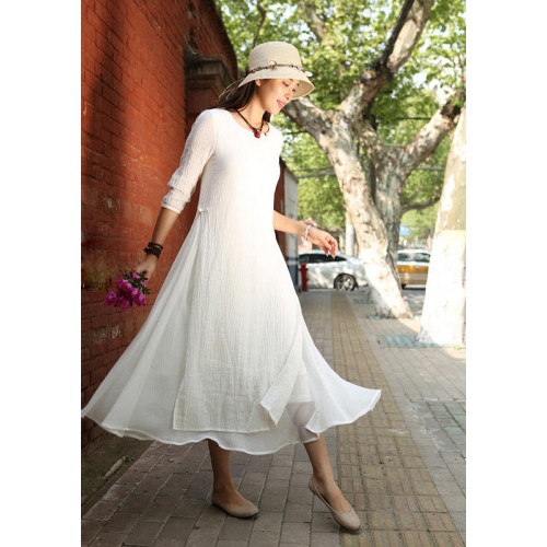 white linen dress long sleeve