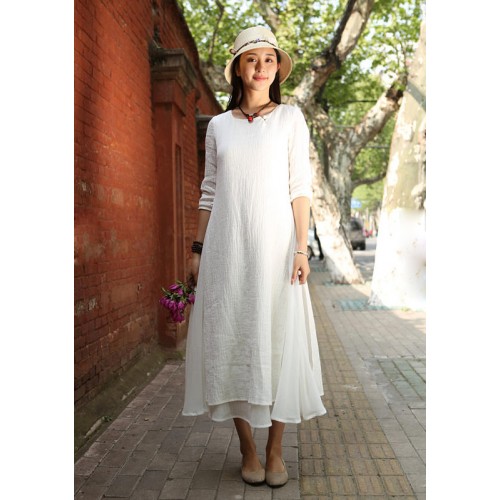 white long sleeve maxi dress with pockets