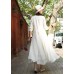 enjoysweety White Layered Cotton Linen Dress , Loose-fitting Long Sleeved Side Pockets Long Maxi Dress Plus-size Clothing —0004