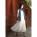 enjoysweety White Layered Cotton Linen Dress , Loose-fitting Long Sleeved Side Pockets Long Maxi Dress Plus-size Clothing —0004