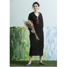 enjoysweety black maxi dress, maxi linen dress, long linen dress, oversize dress, plus size dress, long sleeve dress, winter spring dress, shirt dress—0009