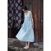 enjoysweety Blue Bridesmaid dress, Linen Boho Wedding dress, Women Formal dress, Maxi Cocktail dress, Scoop neck Prom dress floor length—0010