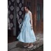 enjoysweety Blue Bridesmaid dress, Linen Boho Wedding dress, Women Formal dress, Maxi Cocktail dress, Scoop neck Prom dress floor length—0010