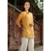 enjoysweety Linen Tunic Shirt In Yellow / Pleated Shirt / Yellow Linen Blouse / Linen Shirt, Plus Size Custom—0013