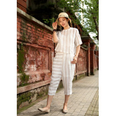 enjoysweety Oversized Linen Summer Top, Striped Linen Shirt Blouse Tunic, Square Linen Top, Washed Linen Blouse—0014