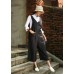 enjoysweety Black Linen Overall, Linen Halter Pants, Black Suspender Overall Pedal Pushers Cute Romper Everday Summer Outfit For Women—0015