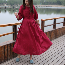 enjoysweety Linen Dress, Maxi Dress, Pleated Pintuck Dress, Long Linen Dress, Loose Dress, Kaftan Dress, Frenulum Dress, Linen Wedding—0017