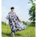 enjoysweety Oversized Loose Fitting Long Maxi Dress, Gown, Cotton Dress, Oversized Dress, Pleated Dress, Retro printing Dress—0033
