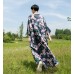 enjoysweety Oversized Loose Fitting Long Maxi Dress, Gown, Cotton Dress, Oversized Dress, Pleated Dress, Retro printing Dress—0033