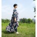 enjoysweety Oversized Loose Fitting Long Maxi Dress, Gown, Cotton Dress, Oversized Dress, Pleated Dress, Retro printing Dress—0034