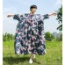 enjoysweety Oversized Loose Fitting Long Maxi Dress, Gown, Cotton Dress, Oversized Dress, Pleated Dress, Retro printing Dress—0033