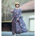 enjoysweety Oversized Loose Fitting Long Maxi Dress, Gown, Cotton Dress, Oversized Dress, Pleated Dress, Retro printing Dress—0034