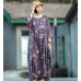 enjoysweety Oversized Loose Fitting Long Maxi Dress, Gown, Cotton Dress, Oversized Dress, Pleated Dress, Retro printing Dress—0034