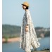 enjoysweety Oversized Loose Fitting Long Maxi Dress, Gown, Cotton Dress, Oversized Dress, Pleated Dress, Butterfly printing Dress—0035