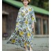 enjoysweety Oversized Loose Fitting Long Maxi Dress, Gown, Cotton Dress, Oversized Dress, Pleated Dress, Printing Dress—0037