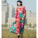 enjoysweety Oversized Loose Fitting Long Maxi Dress, Gown, Cotton Dress, Oversized Dress, Pleated Dress, Freshness printing Dress—0039