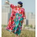 enjoysweety Oversized Loose Fitting Long Maxi Dress, Gown, Cotton Dress, Oversized Dress, Pleated Dress, Freshness printing Dress—0039