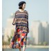 enjoysweety Oversized Loose Fitting Long Maxi Dress, Gown, Cotton Dress, Oversized Dress, Pleated Dress, Splicing Printing Dress—0040