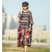 enjoysweety Oversized Loose Fitting Long Maxi Dress, Gown, Cotton Dress, Oversized Dress, Pleated Dress, Splicing Printing Dress—0040