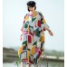 enjoysweety Oversized Loose Fitting Long Maxi Dress, Gown, Cotton Dress, Oversized Dress, Pleated Dress, Abstract printing Dress—0041