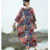 enjoysweety Oversized Loose Fitting Long Maxi Dress, Gown, Cotton Dress, Oversized Dress, Pleated Dress, Cocoon Abstract printing Dress—0042