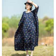 enjoysweety Oversized Loose Fitting Long Maxi Dress, Gown, Cotton Dress, Oversized Dress, Pleated Dress, Broken flower Dress—0044