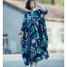 enjoysweety Oversized Loose Fitting Long Maxi Dress, Gown, Cotton Dress, Oversized Dress, Pleated Dress, Retro printing Dress—0048