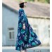 enjoysweety Oversized Loose Fitting Long Maxi Dress, Gown, Cotton Dress, Oversized Dress, Pleated Dress, Retro printing Dress—0048