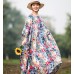 enjoysweety Oversized Loose Fitting Long Maxi Dress, Gown, Cotton and Linen Dress, Oversized Dress, Pleated Dress, Casual  printing Dress—0050