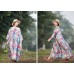 enjoysweety Oversized Loose Fitting Long Maxi Dress, Gown, Cotton and Linen Dress, Oversized Dress, Pleated Dress, Casual  printing Dress—0050