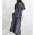 enjoysweety Women two-piece summer linen suit, Linen blouse V collar tops and cropped pants harem pants，Linen stripe summer clothing，Leisure suit—0071