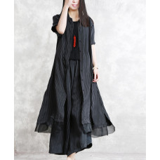 enjoysweety Women two-piece summer cuprammonium suit, Long shirt Cardigan tops and cropped pants harem pants，Stripe summer clothing，Leisure suit—0073