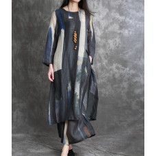 enjoysweety Women two-piece summer linen suit, Linen blouse Long tops and  Cropped pants Harem pants, Printing summer clothing，Leisure suit—0074