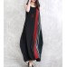 enjoysweety Linen and Cotton Dress In Black, Striped stitching Dress, Sleeveless Dress, Long Dress,  Kaftan Dress, Cocoon Dress, Vest Dress—0079  