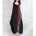 enjoysweety Linen and Cotton Dress In Black, Striped stitching Dress, Sleeveless Dress, Long Dress,  Kaftan Dress, Cocoon Dress, Vest Dress—0079  