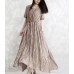 enjoysweety Linen Summer Dress,  Irregular Dress, Short sleeve Dress, Long with a tie Dress,  Pleated Dress, Dress—0082