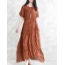 enjoysweety Linen Summer Dress,  Irregular Dress, Short sleeve Dress, Long with a tie Dress,  Pleated Dress, Dress—0082