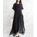 enjoysweety Linen Summer Dress,  Irregular Dress, Short sleeve Dress, Long with a tie Dress,  Pleated Dress, Dress—0082