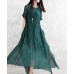 enjoysweety Linen Summer Dress,  Irregular Dress, Short sleeve Dress, Long with a tie Dress,  Pleated Dress, Dress—0082
