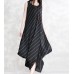 enjoysweety Linen and Tencel Summer Dress, Irregular Dress, Sleeveless Dress, Long Dress, Kaftan Dress, Striped Dress, Two Way Wear Dress—0083