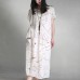 enjoysweety Linen and Silk Summer Dress In White, Loose Dress，Abstract Printing Dress, Short sleeve Dress, Long Dress,  Kaftan Dress, Dress—0084  