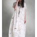 enjoysweety Linen and Silk Summer Dress In White, Loose Dress，Abstract Printing Dress, Short sleeve Dress, Long Dress,  Kaftan Dress, Dress—0084  