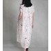 enjoysweety Linen and Silk Summer Dress In White, Loose Dress，Abstract Printing Dress, Short sleeve Dress, Long Dress,  Kaftan Dress, Dress—0084  