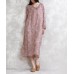 enjoysweety Linen Summer Dress, Loose Dress，Abstract Printing Dress, V collar Dress, Long Dress, Buckle Dress, Dress—0085