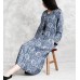 enjoysweety Linen Summer Dress, Loose Dress，Abstract Printing Dress, V collar Dress, Long Dress, Buckle Dress, Dress—0085