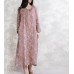 enjoysweety Linen Summer Dress, Loose Dress，Abstract Printing Dress, V collar Dress, Long Dress, Buckle Dress, Dress—0085