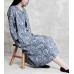 enjoysweety Linen Summer Dress, Loose Dress，Abstract Printing Dress, V collar Dress, Long Dress, Buckle Dress, Dress—0085