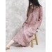 enjoysweety Linen Summer Dress, Loose Dress，Abstract Printing Dress, V collar Dress, Long Dress, Buckle Dress, Dress—0085